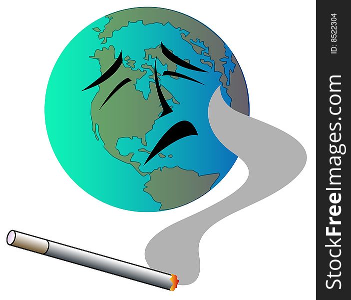 Cigarette and world environment colour image