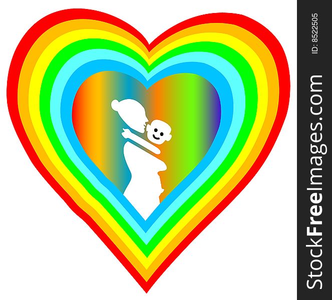 Mother and child on  colourful love  symbol. Mother and child on  colourful love  symbol
