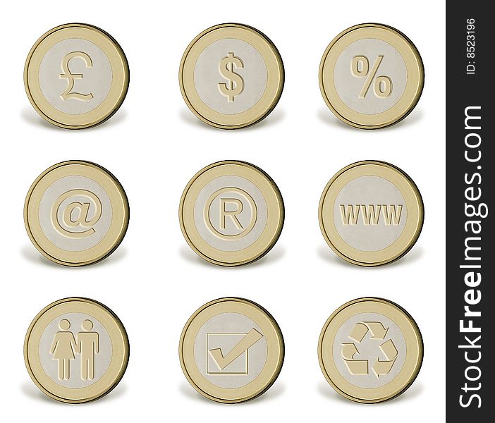 Golden coins icon set with white background. Golden coins icon set with white background