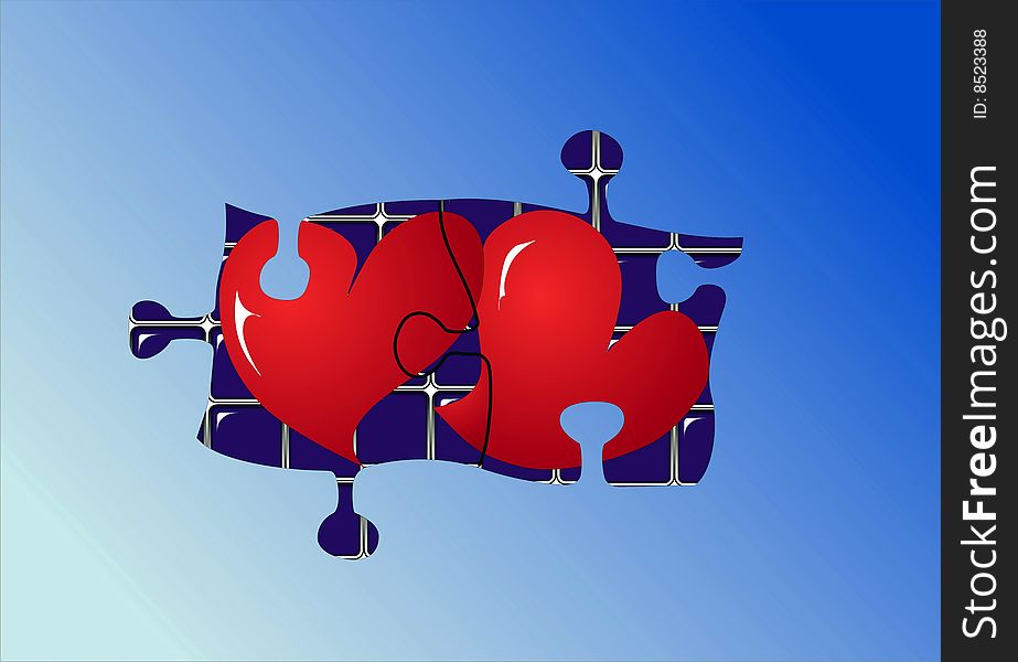 Love puzzle over a blue background