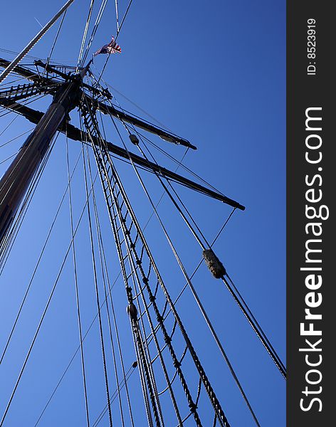 Mast and of ship on Lake Michigan in South Haven Michigan.