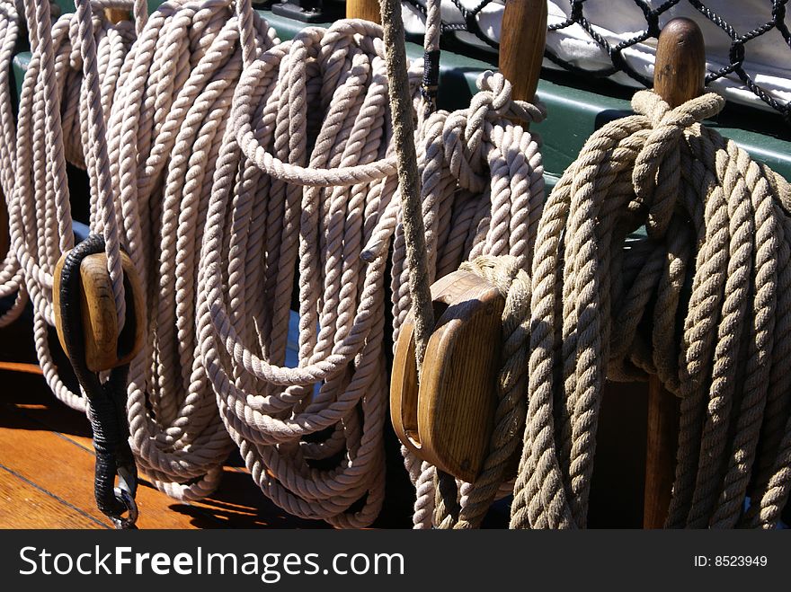 Ropes and rigging of ship on Lake Michigan in South Haven Michigan. Ropes and rigging of ship on Lake Michigan in South Haven Michigan.