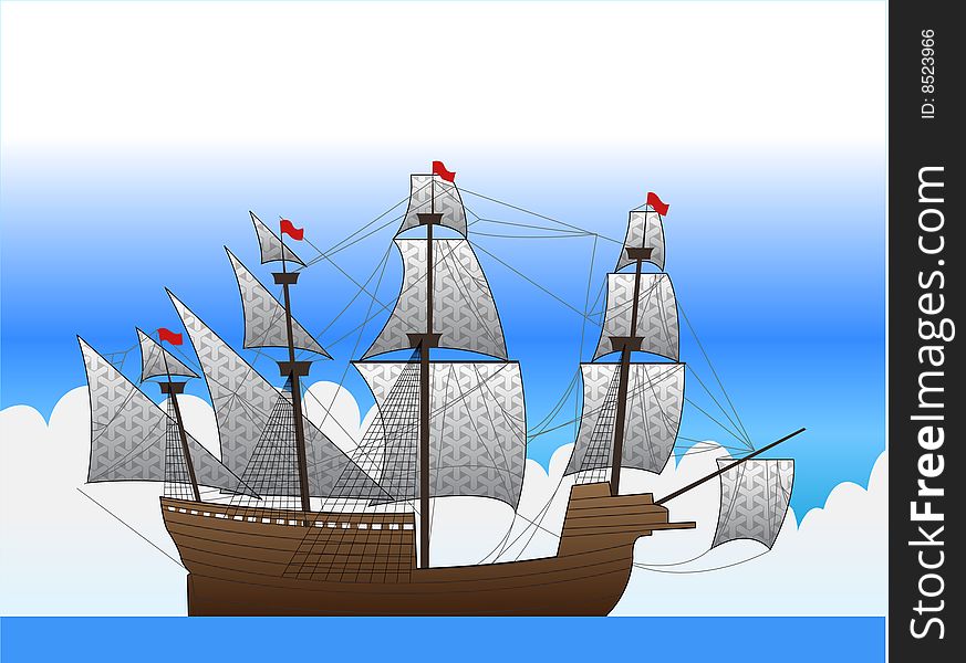 An illustration of a Spanish sailship. An illustration of a Spanish sailship