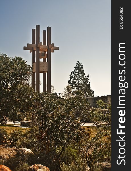 This is the clock tower at Pitzer College - one of the Claremont colleges - a system of cooperating colleges at Claremont, California