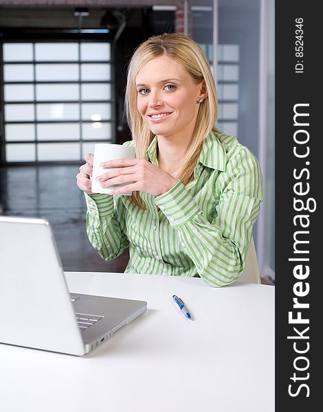 Business woman at her desk in a modern office