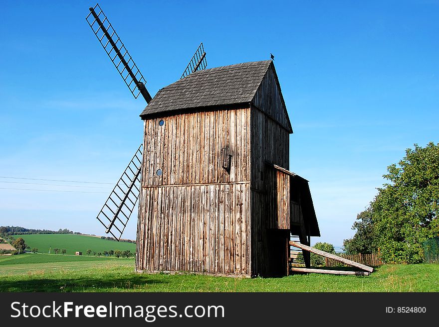 Traditional czech rotary windmill was used for grinding of corn.