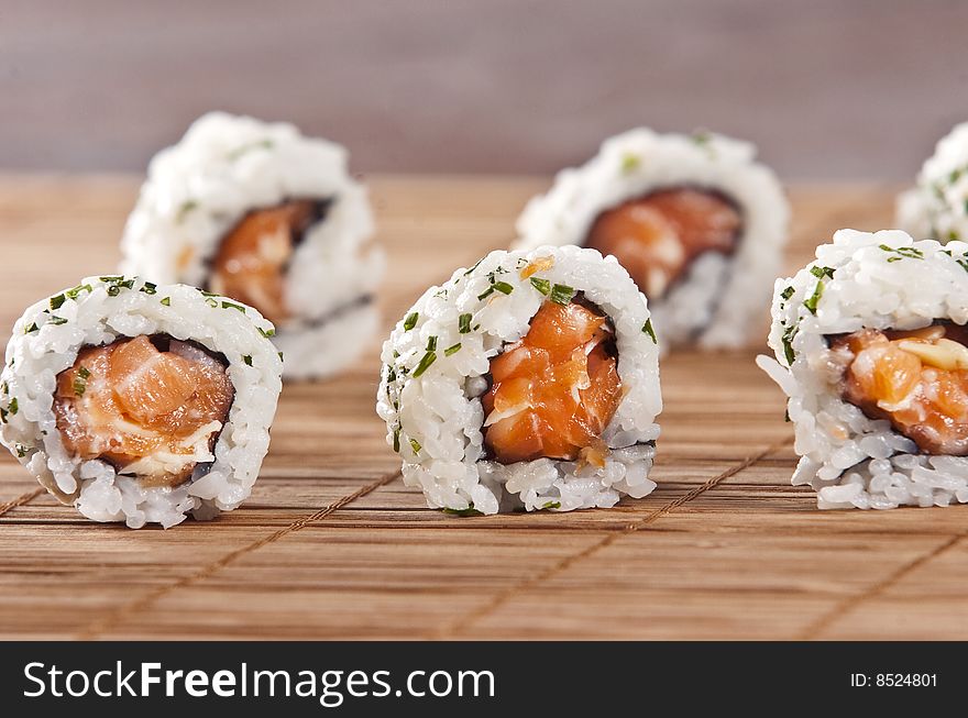 Various types of japanese sushi and sashimi