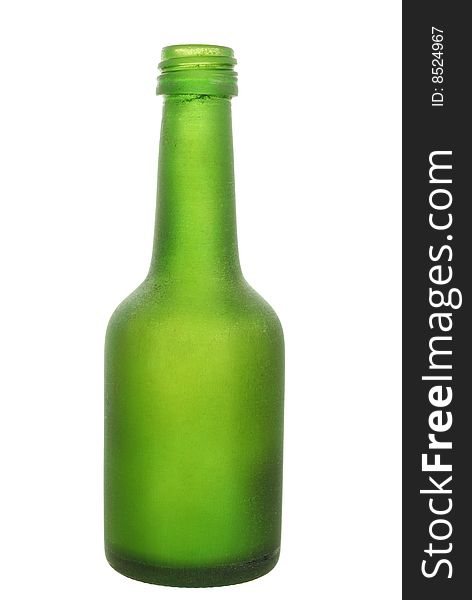 Ancient bottle from green glass  on white background
