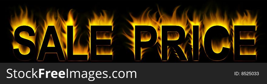 Sale price word in fire background