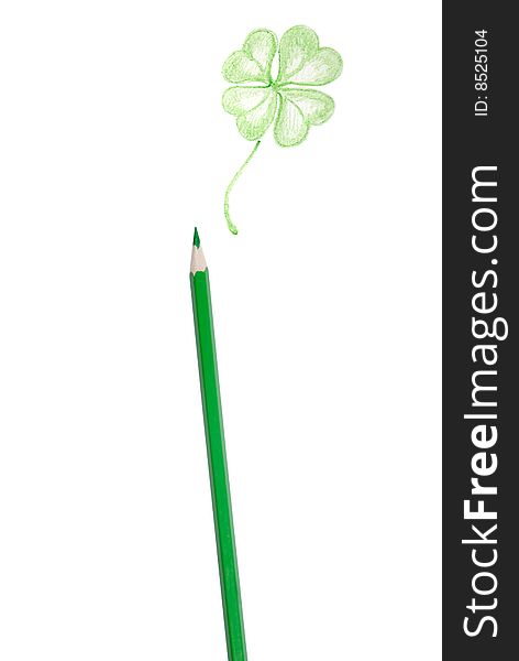 Green clover drawing on a white background