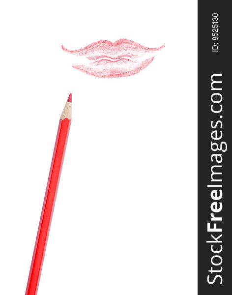 Red lips drawing on a white background