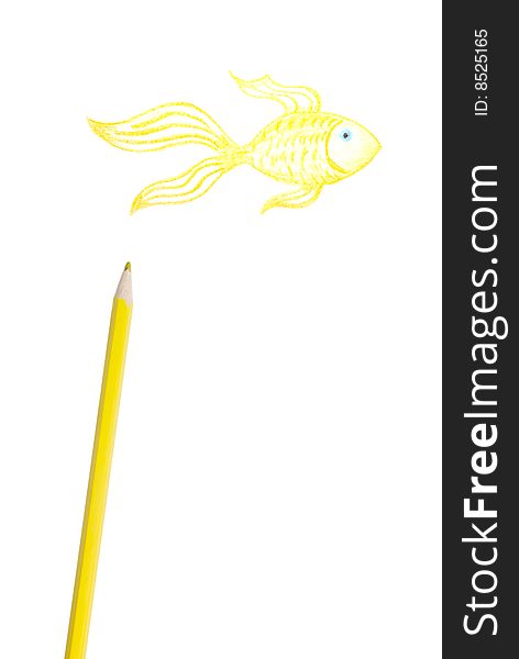 Yellow goldfish drawing on a white background