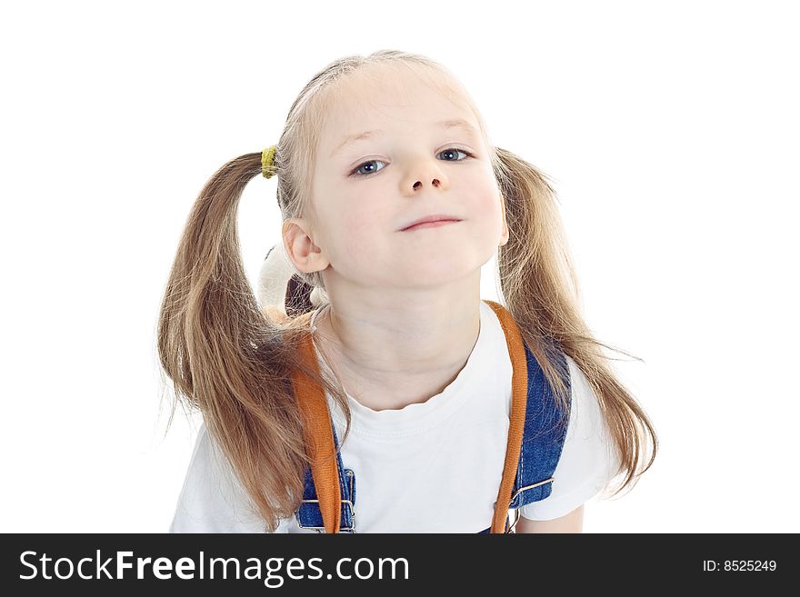 Close-up Portrait Of Little Blonde Smiling Girl