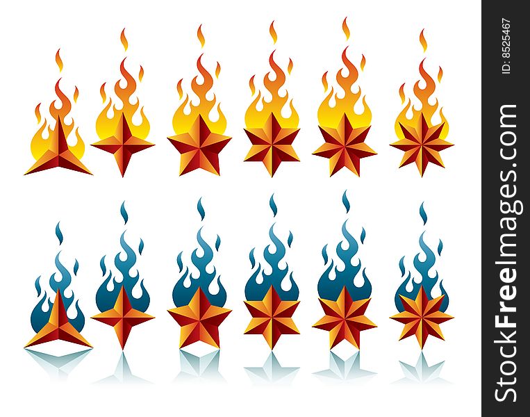 Vector illustration of a set of star shapes with fire. Vector illustration of a set of star shapes with fire.