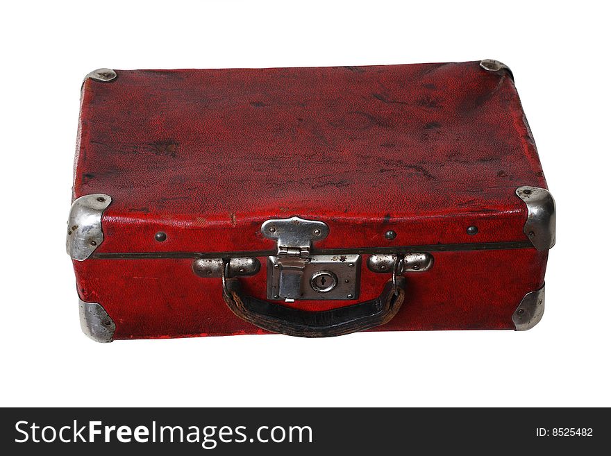 Old used scratched grunge leather suitcase. Old used scratched grunge leather suitcase
