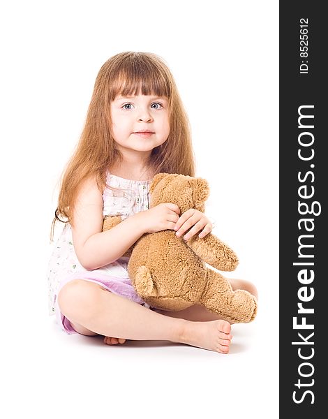 Smiling little girl with toy bear. Smiling little girl with toy bear
