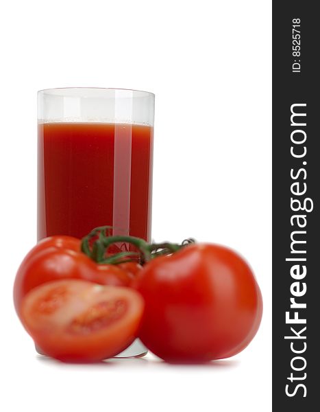 Fresh, juicy tomato on a white background