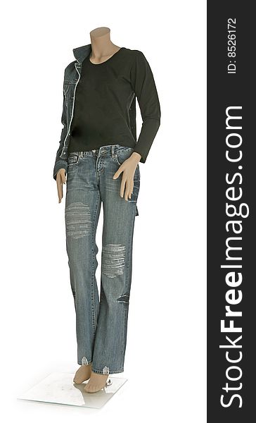 Dummy in fashion jeans jacket and trousers