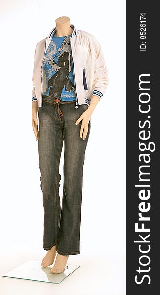 Dummy in fashion jeans jacket and trousers