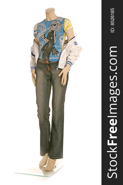 Dummy in fashion jeans jacket and trousers