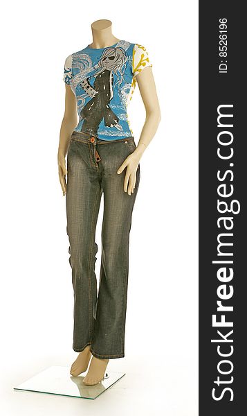 Dummy in fashion jeans jacket and trousers