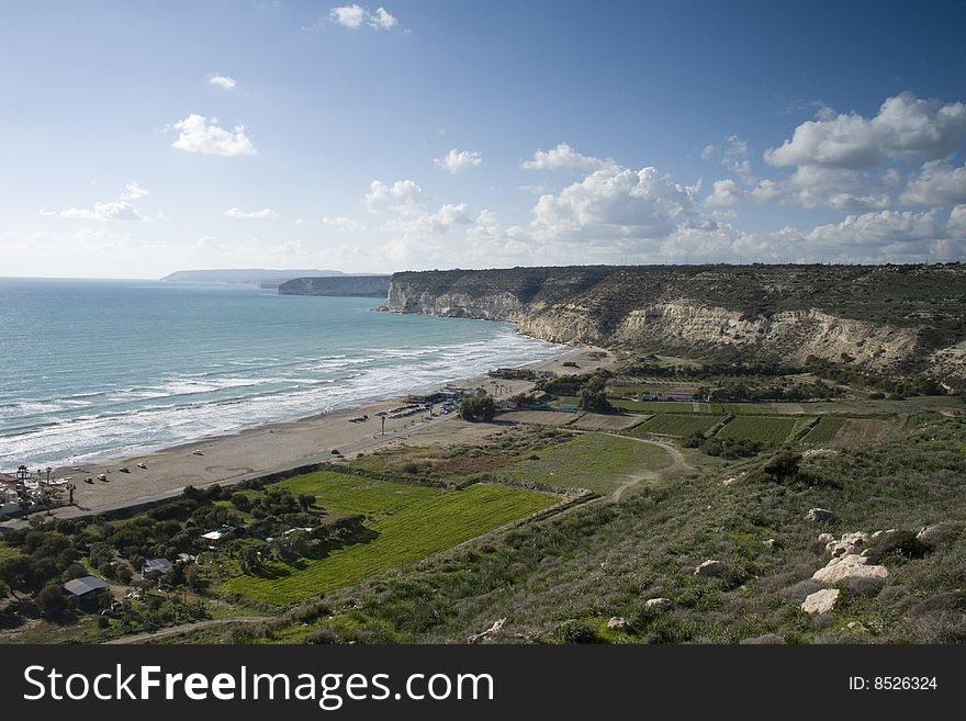 View from the ancient site of Kourion towards cliffs. View from the ancient site of Kourion towards cliffs