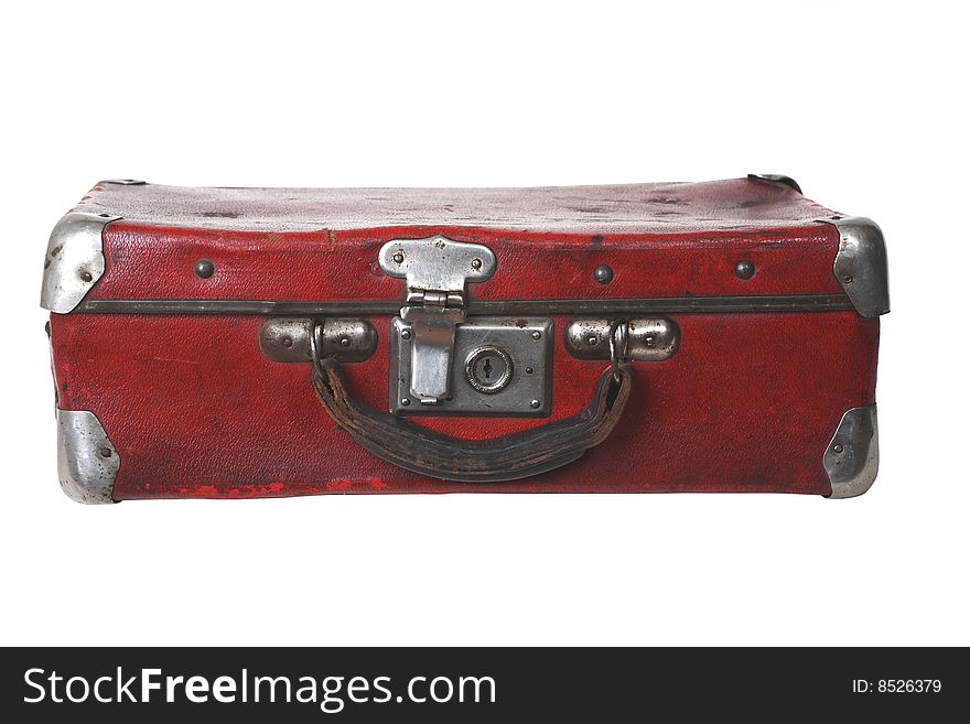 Old used scratched grunge leather suitcase. Old used scratched grunge leather suitcase
