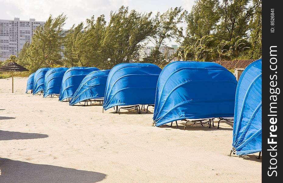 Blue Beach Shelters on Windy Beach