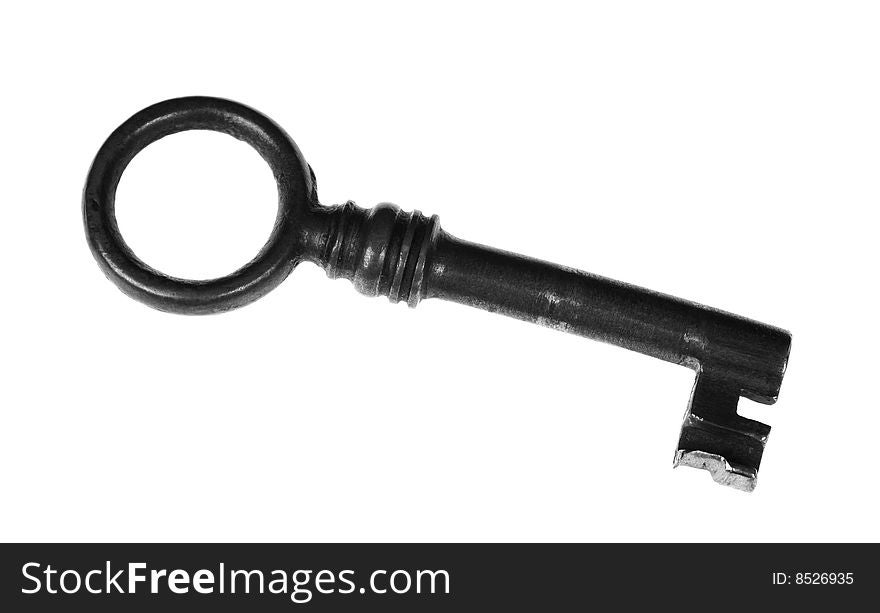 An old key isolated on white background