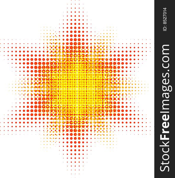 Orange halftone sun. Vector illustration.