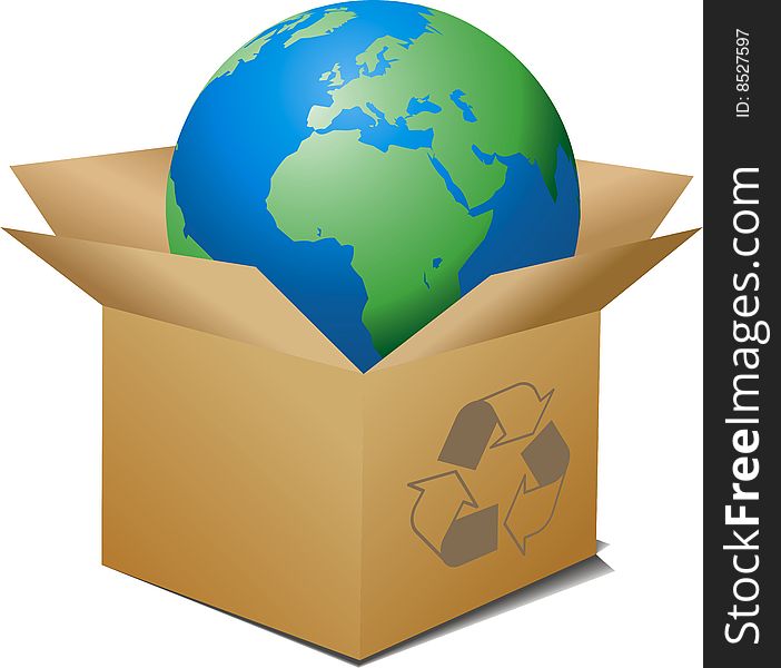 Vector ecologic box with globe inside on withe background