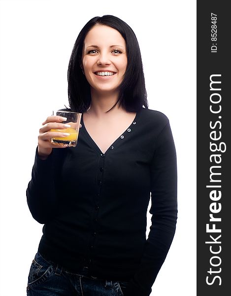 Healthy young woman drinking glass of orange juice