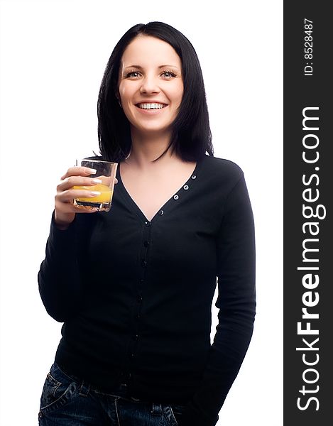 Woman drinking glass of orange juice