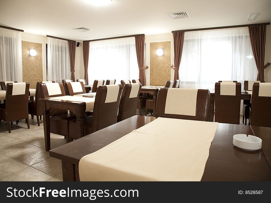 Modern restaurant empty in brown elegant style. Modern restaurant empty in brown elegant style