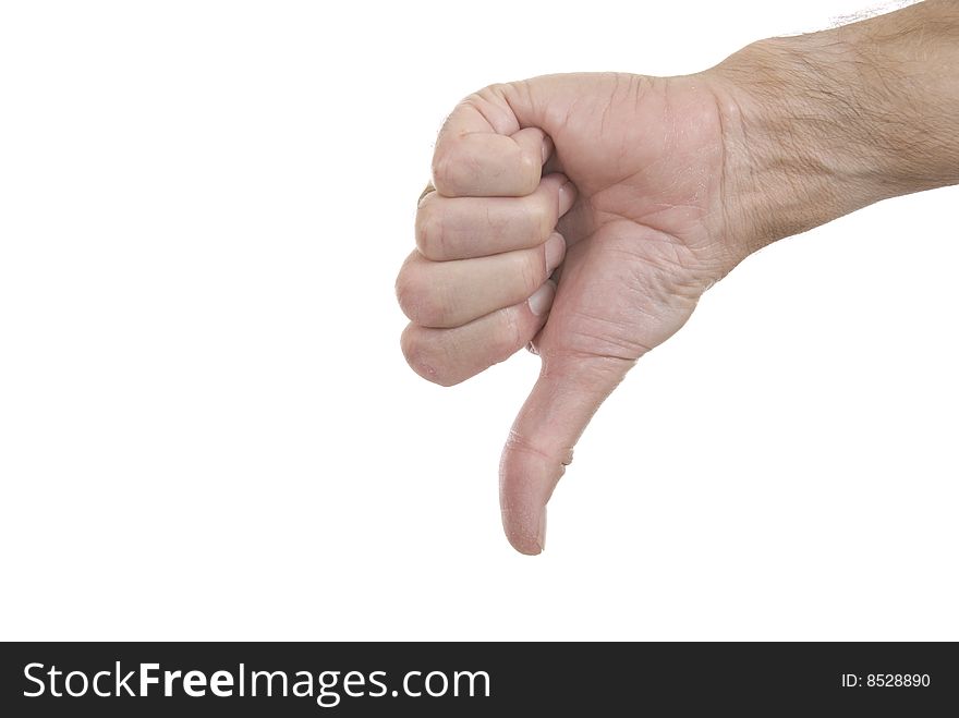 One hand making thumbs down sign. One hand making thumbs down sign