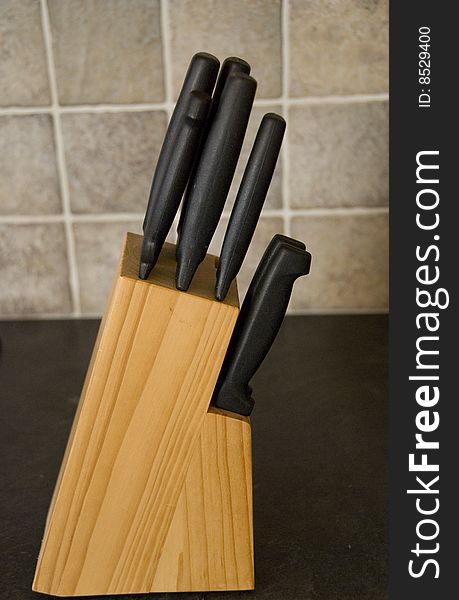 Wooden block with kitchen knives. Wooden block with kitchen knives
