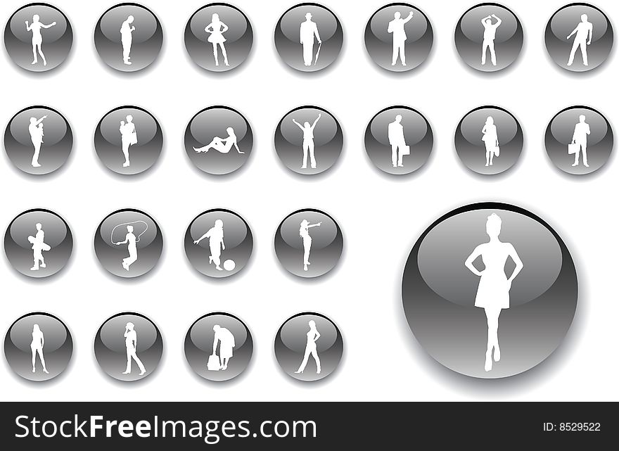 Big set buttons - 21_A. People. Set of men, women and children for your design
