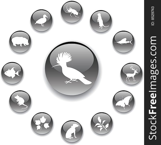 Set buttons - 98_A. Nature. Animals, birds, insects, leaves and other for your design or business project