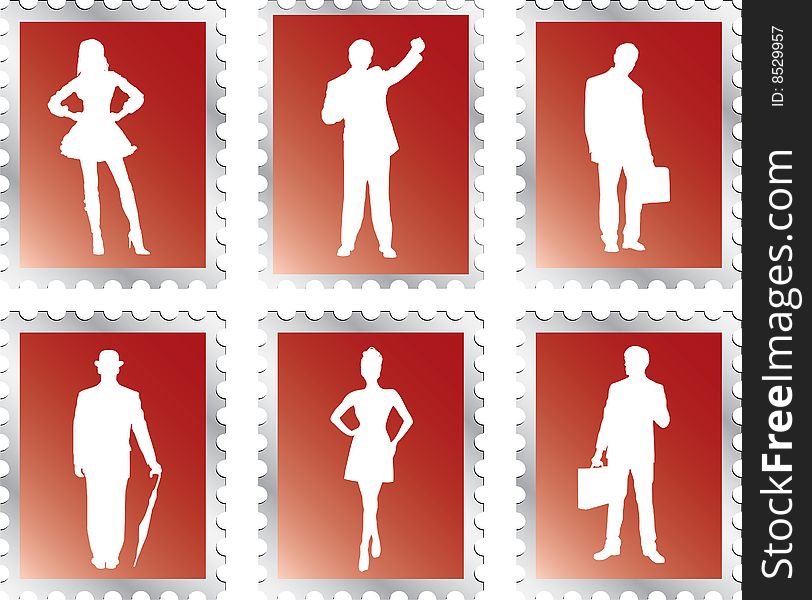 Set syamps - 93B. People. Set of postage stamps with men, women and children for your design