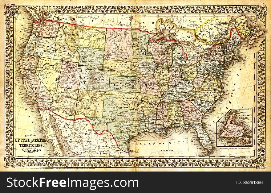An old map of the United States of America. An old map of the United States of America.
