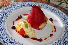 Marinaded Pear With Ice-cream Stock Photo Marinaded Pear With Ice-cream Stock Photo