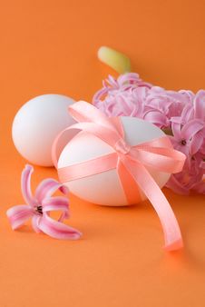 Easter Eggs On An Orange Background Stock Image