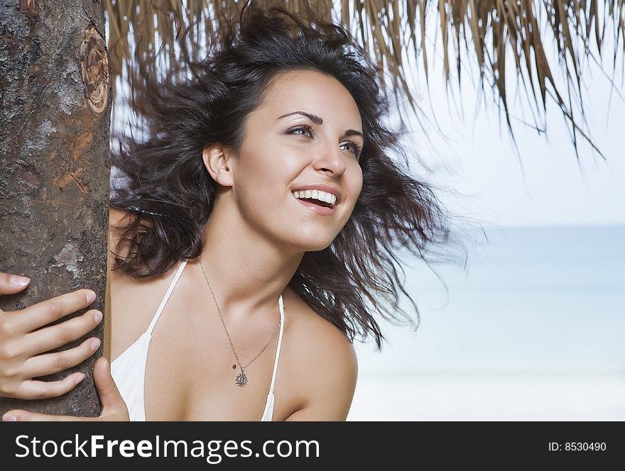 Portrait of a young gorgeous female in tropical environment. Portrait of a young gorgeous female in tropical environment