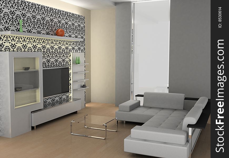 Modern interior of living room 3D