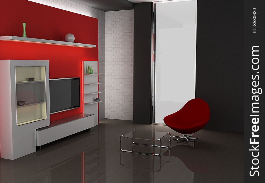 Modern interior of living room 3D