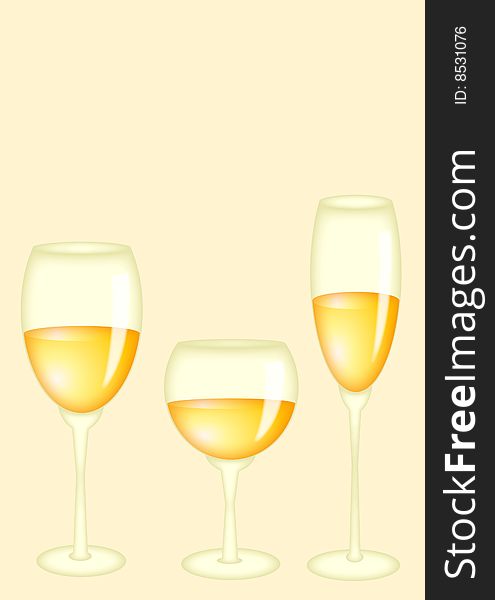 Three glasses with white wine. Three glasses with white wine