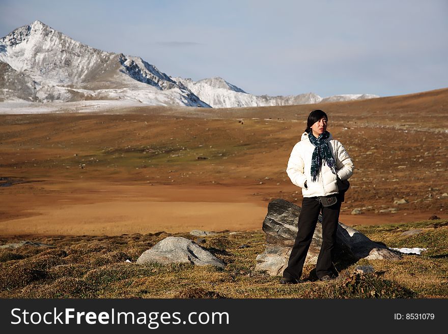 Woman enjoying the mountain view. Woman enjoying the mountain view