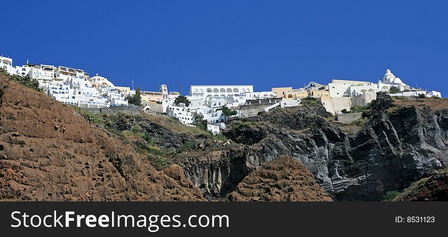 View over town Oia island Santorini, Greece