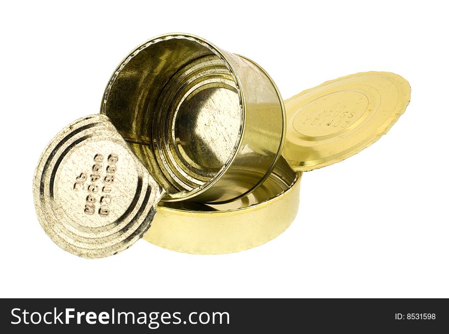 Two old cans isolated on a white background. Two old cans isolated on a white background