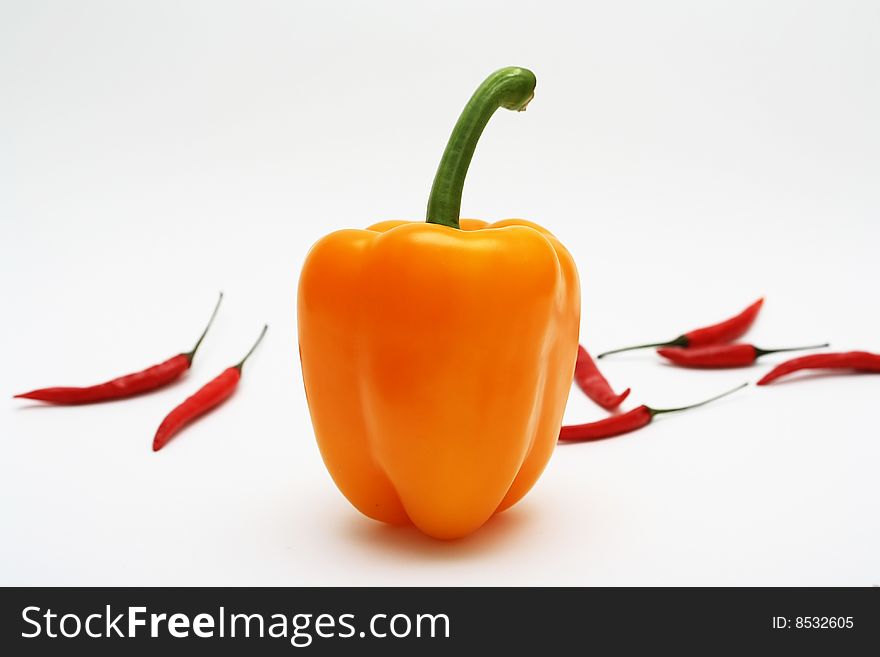 Orange pepper and red chilli peppers